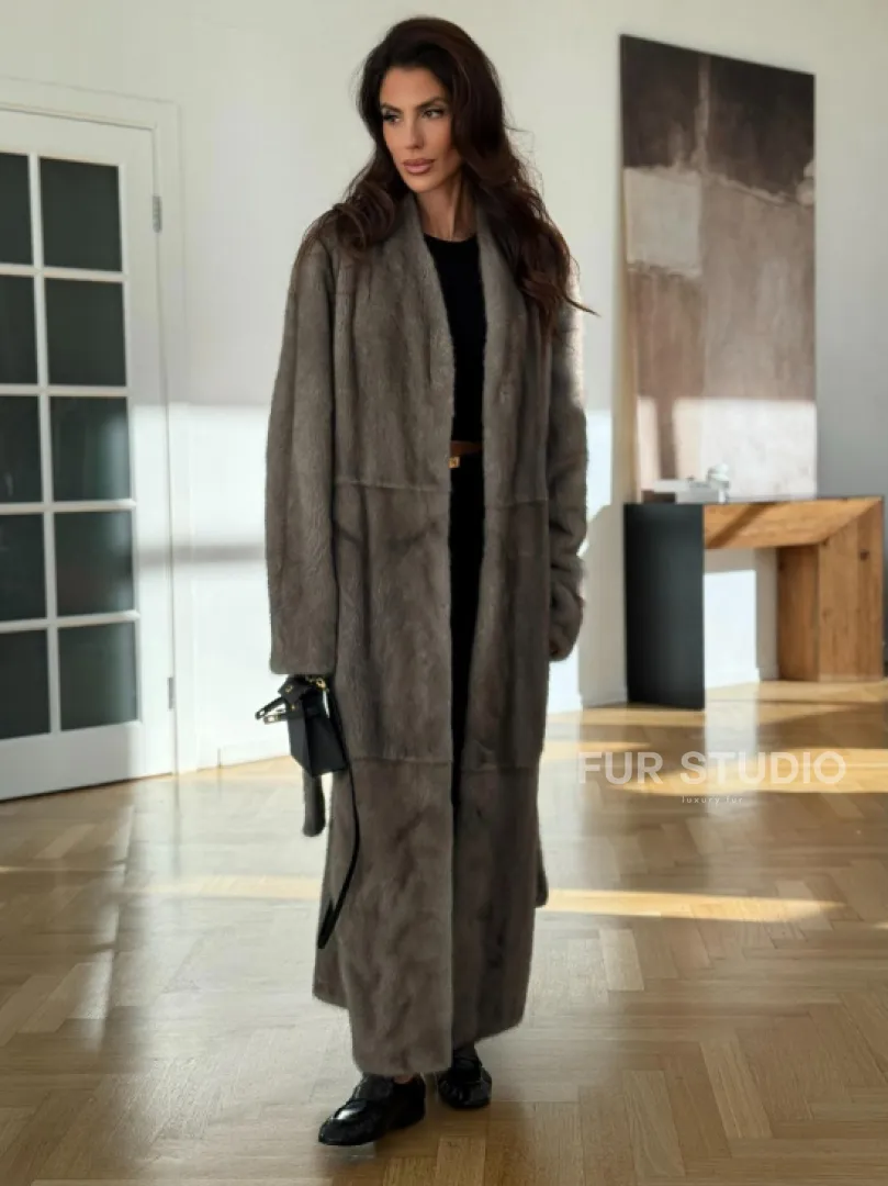 Норковая шуба серая длинная SILVER PREMIUM