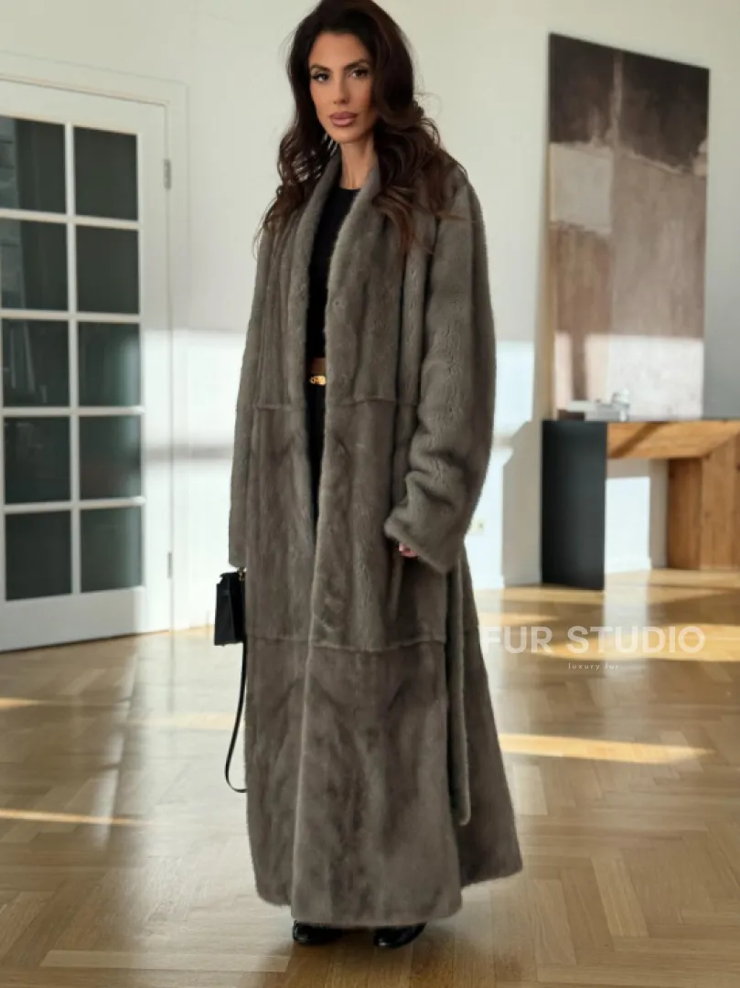 Норковая шуба серая длинная SILVER PREMIUM