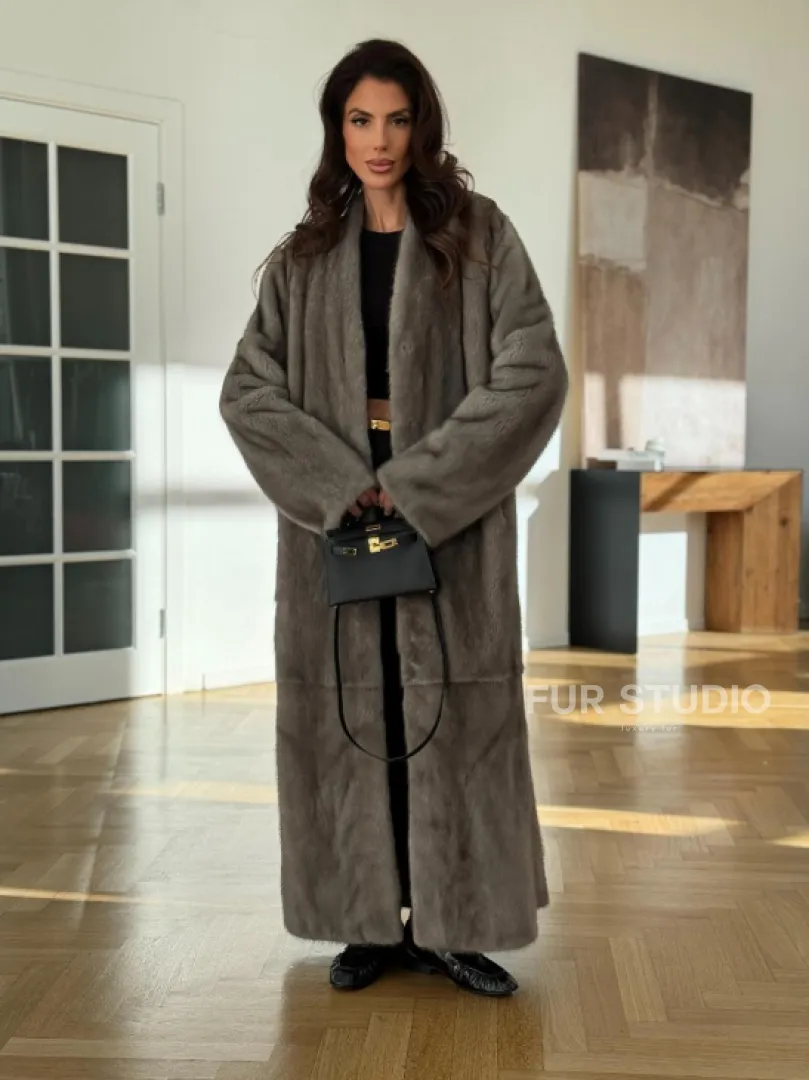 Норковая шуба серая длинная SILVER PREMIUM - фото 6