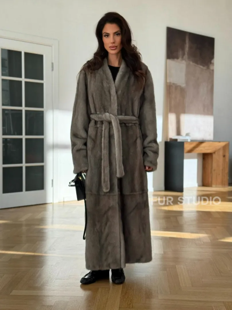 Норковая шуба серая длинная SILVER PREMIUM - фото 5