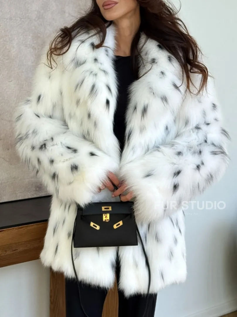 Шуба из лисы под рысь - белая - фото 3