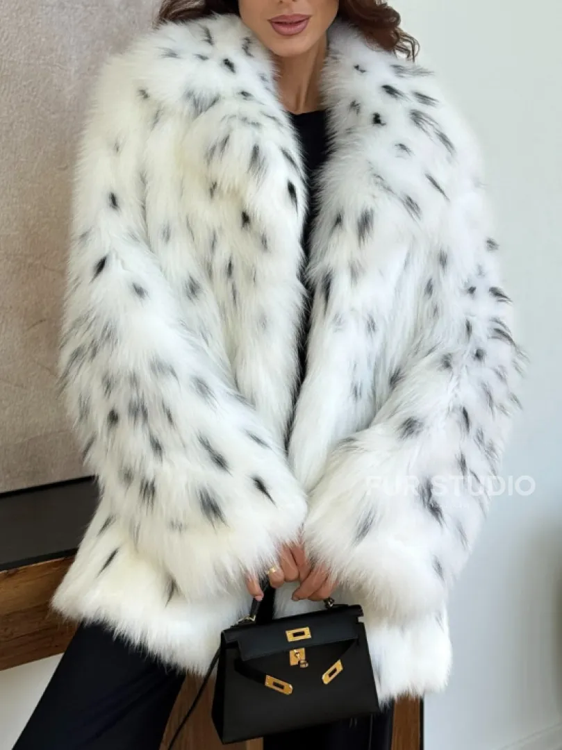Шуба из лисы под рысь - белая - фото 2