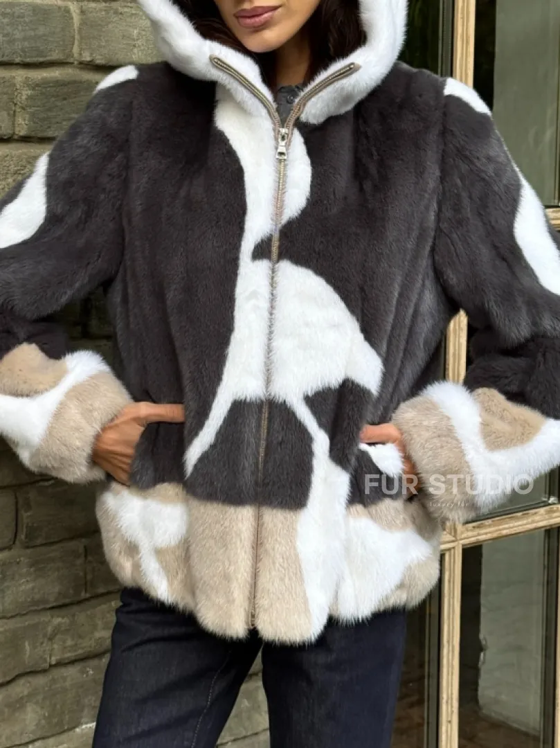 Норковая куртка с капюшоном - фото 1