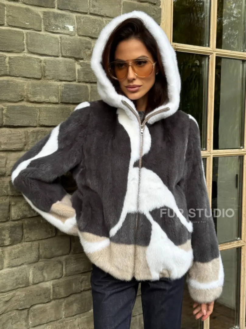 Норковая куртка с капюшоном - фото 0