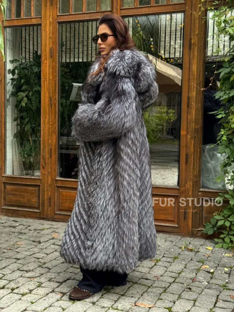 Длинная шуба из чернобурки в росшив - фото 9