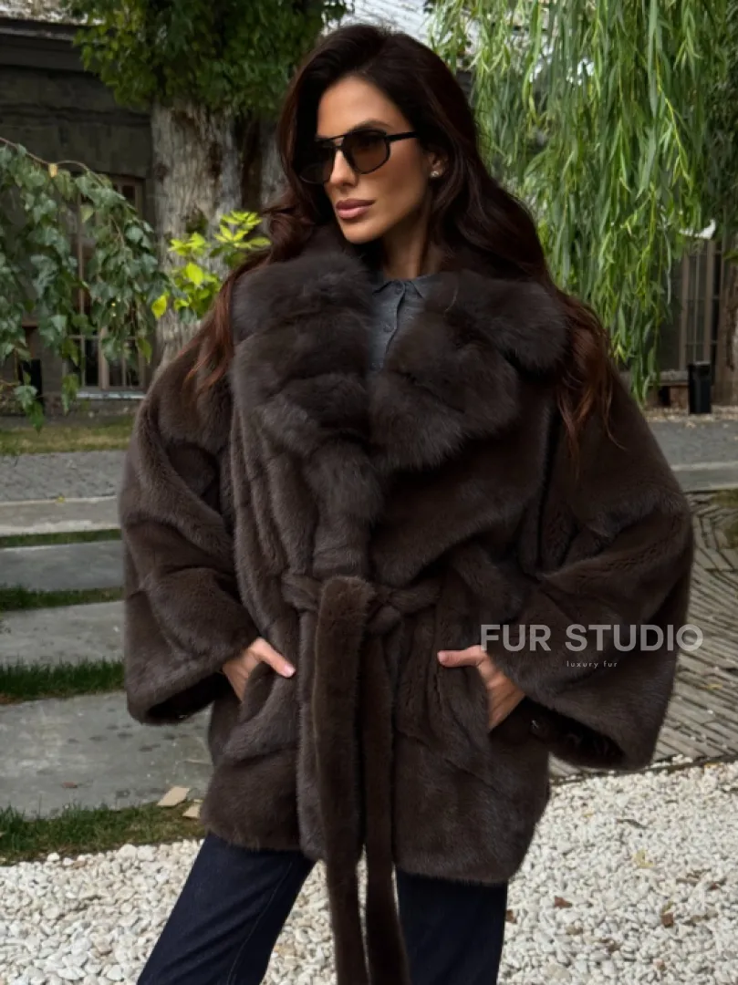 Шуба автоледи норковая - цвет коричневый - фото 0