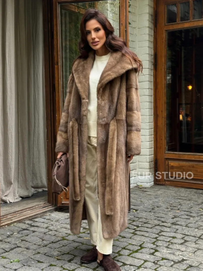 Шуба норковая с капюшоном - цвет пастель - фото 4