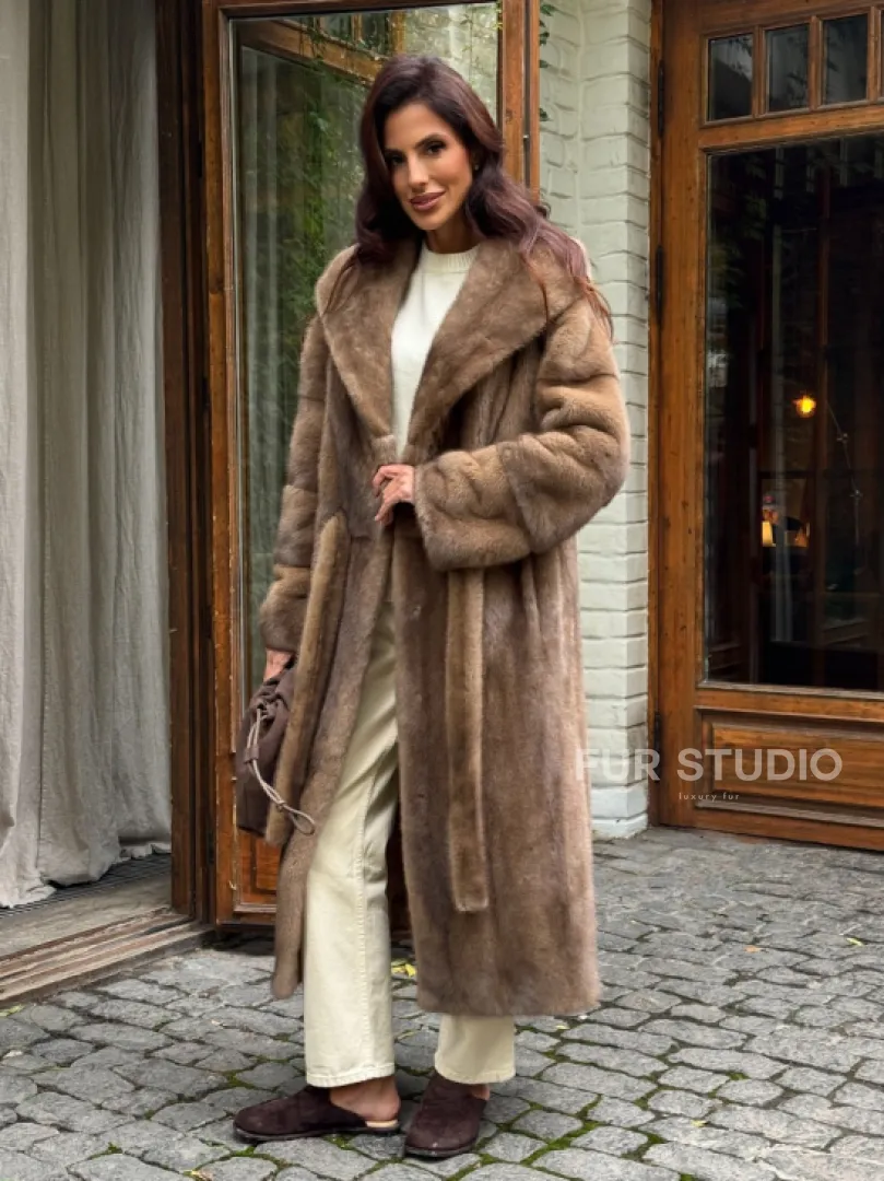 Шуба норковая с капюшоном - цвет пастель - фото 6