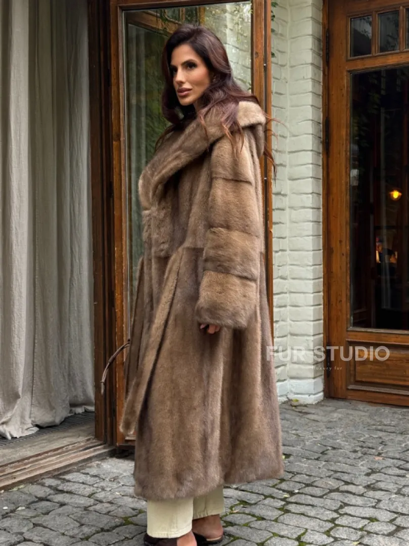 Шуба норковая с капюшоном - цвет пастель - фото 5