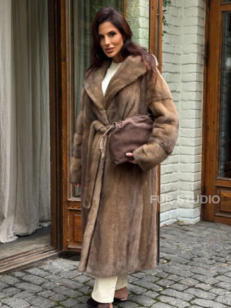 Шуба норковая с капюшоном - цвет пастель - фото 7