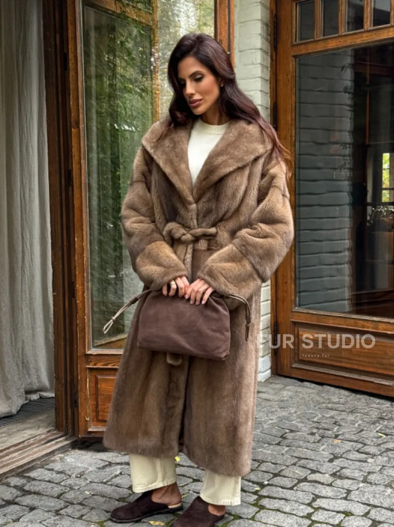 Шуба норковая с капюшоном - цвет пастель - фото 8