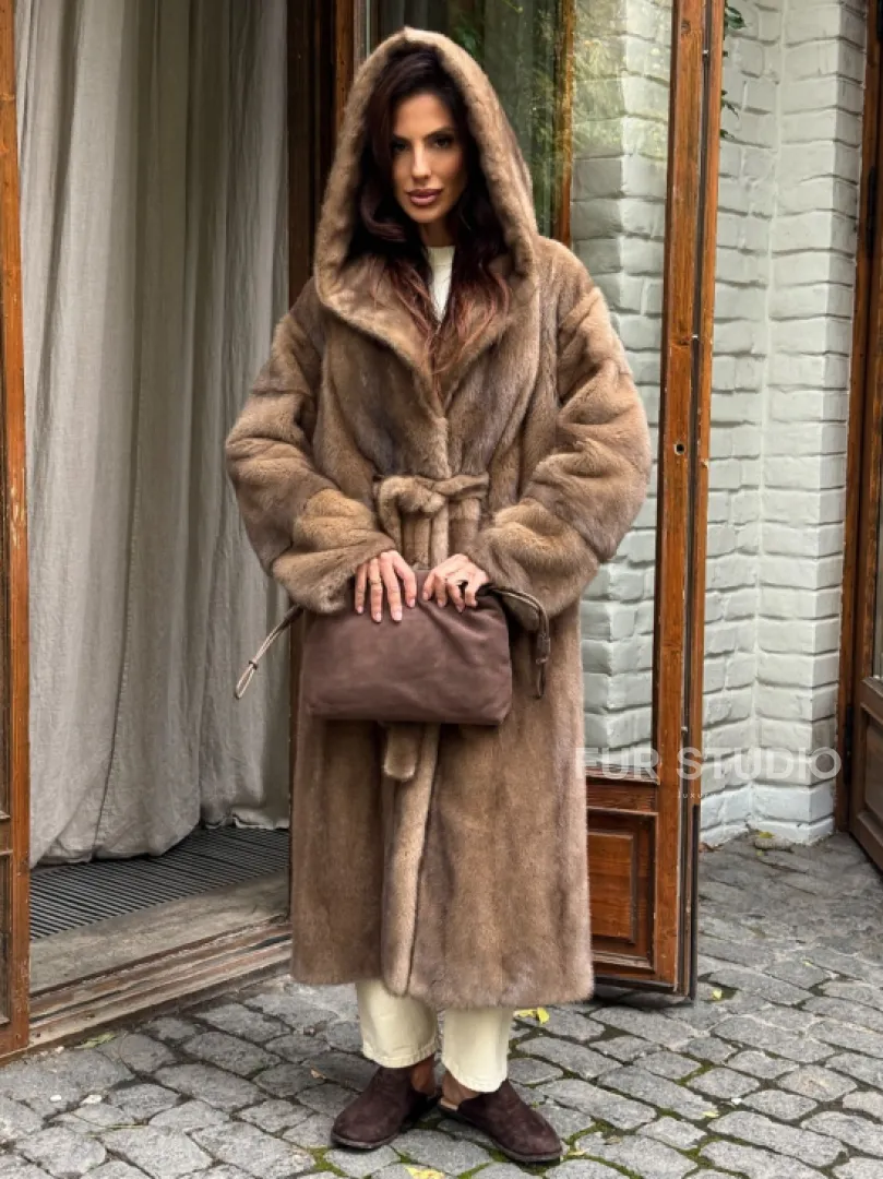 Шуба норковая с капюшоном - цвет пастель - фото 3