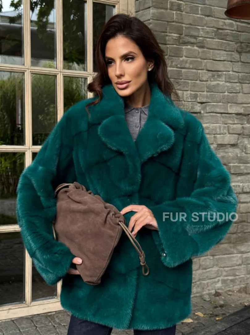 Полушубок норковый - цвет изумруд