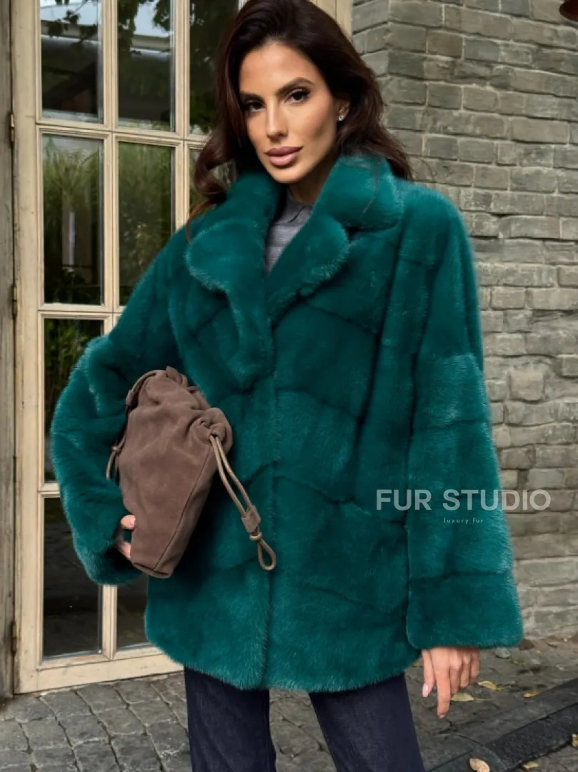 Полушубок норковый - цвет изумруд - фото 0