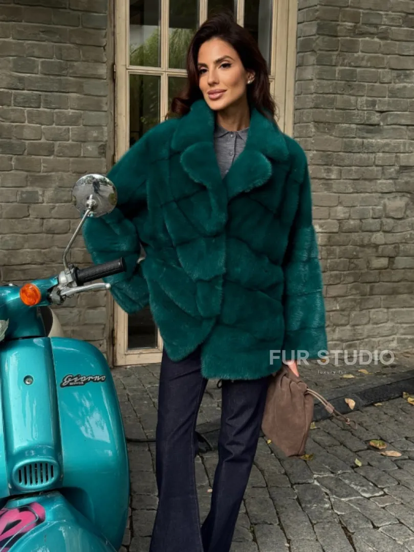 Полушубок норковый - цвет изумруд