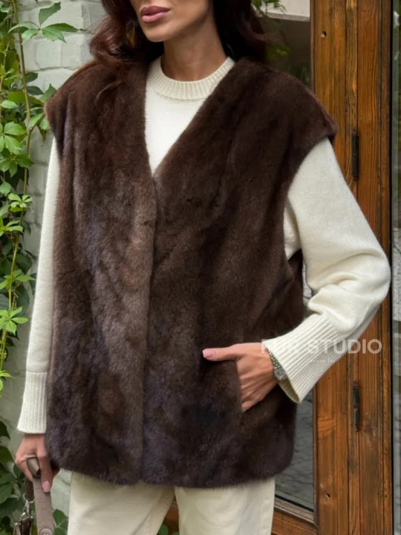 Жилет норковый - цвет коричневый - фото 1