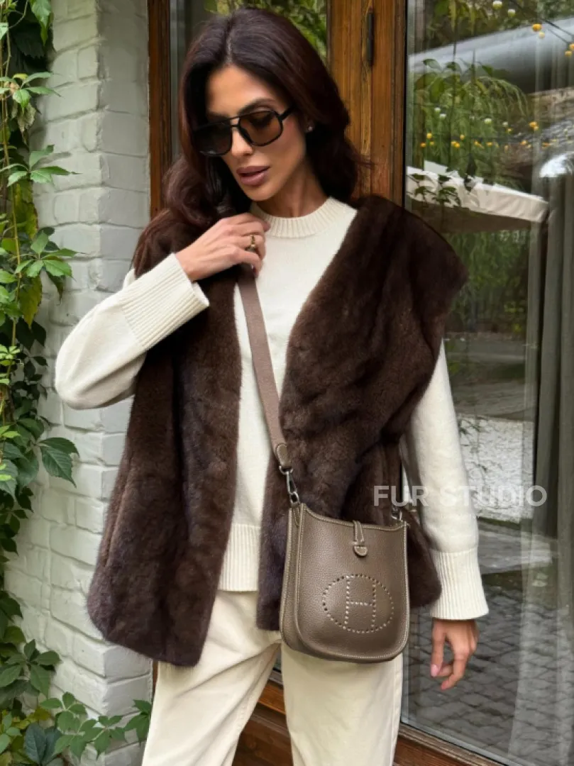 Жилет норковый - цвет коричневый - фото 6
