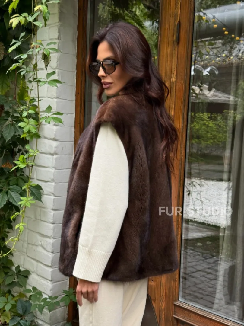 Жилет норковый - цвет коричневый - фото 8