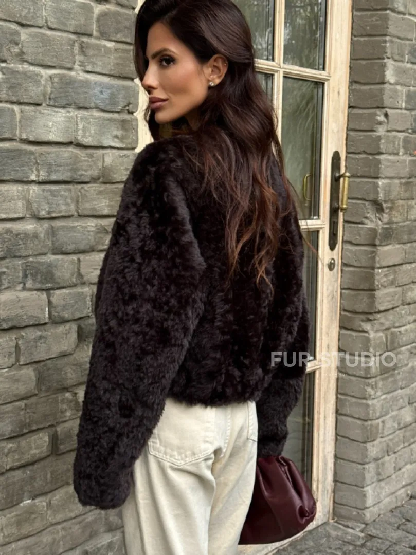 Укороченная шуба из овчины калган - фото 1