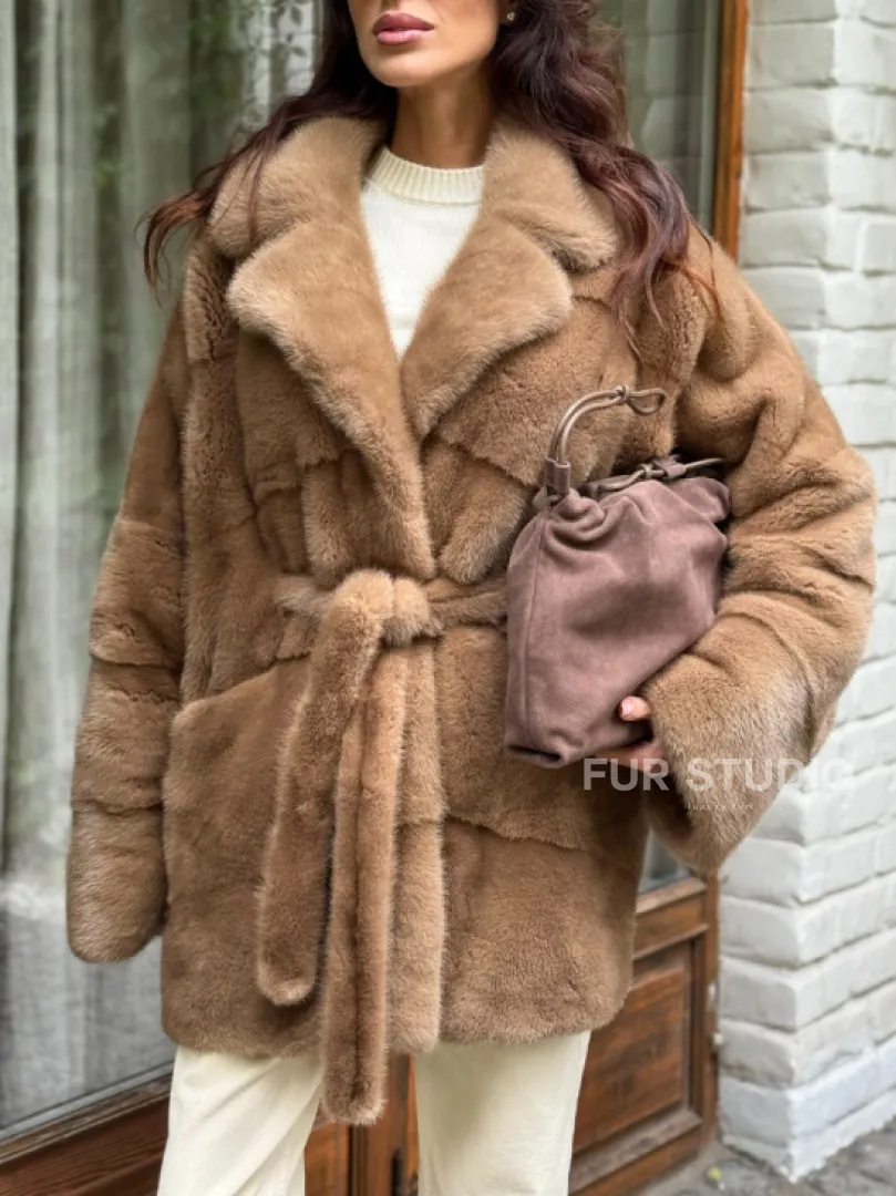 Полушубок норковый (бежевый)