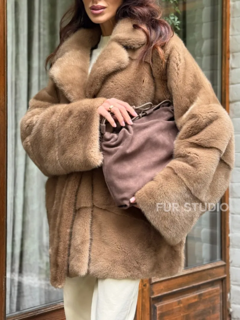 Полушубок норковый (бежевый) - фото 1