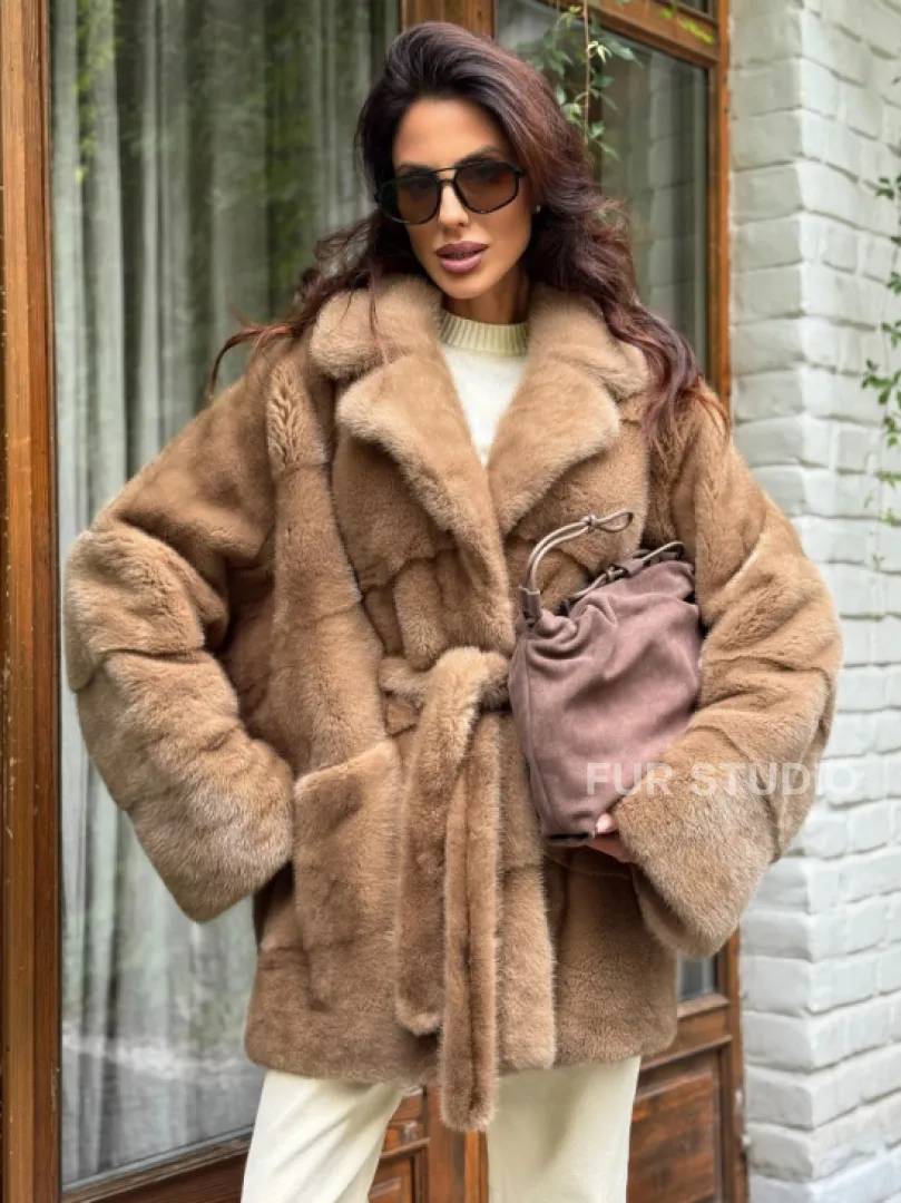 Полушубок норковый (бежевый) - фото 0