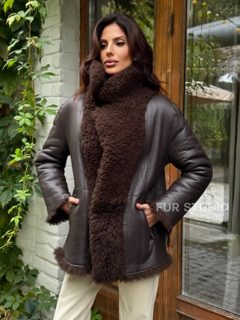 Дубленка двухсторонняя женская - цвет коричневый - фото 8