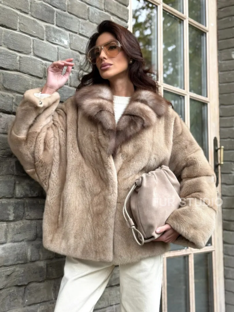 Норковый полушубок - автоледи с куницей - фото 8