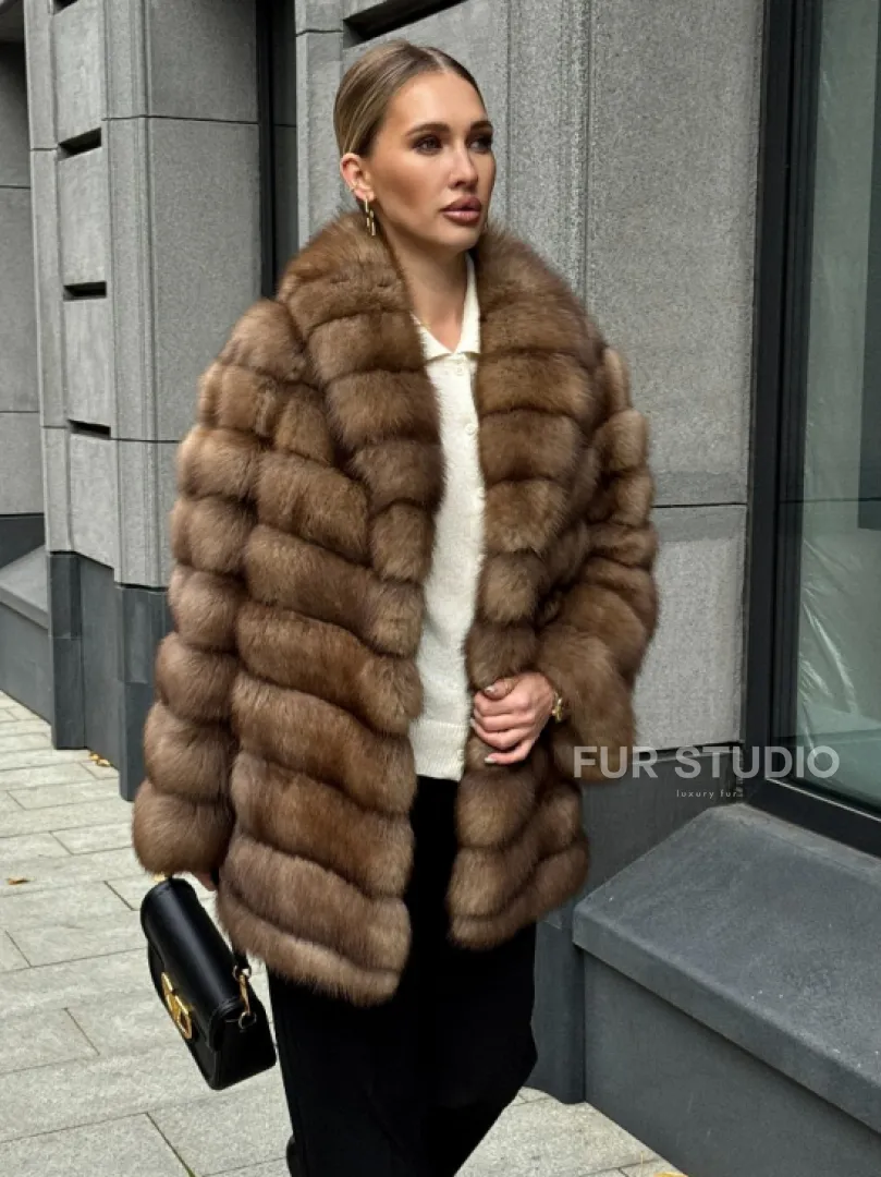 Шуба из куницы с воротником шаль