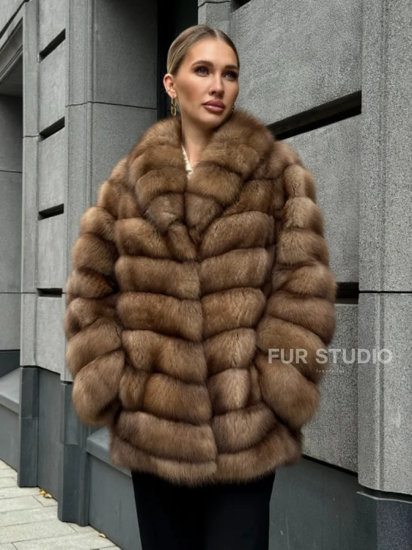 Шуба из куницы с воротником шаль