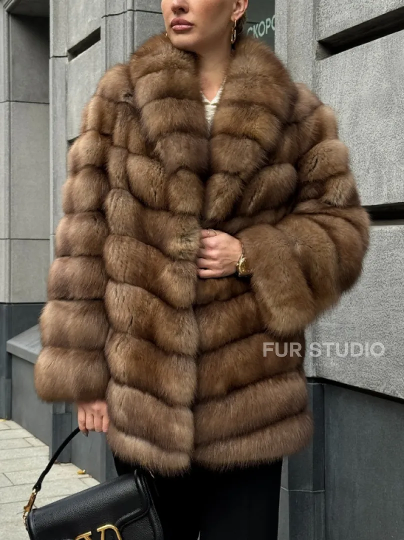 Шуба из куницы с воротником шаль - фото 4