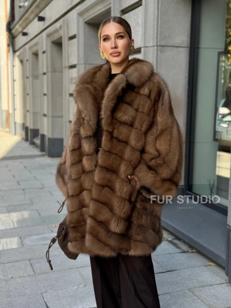 Шуба из куницы оверсайз