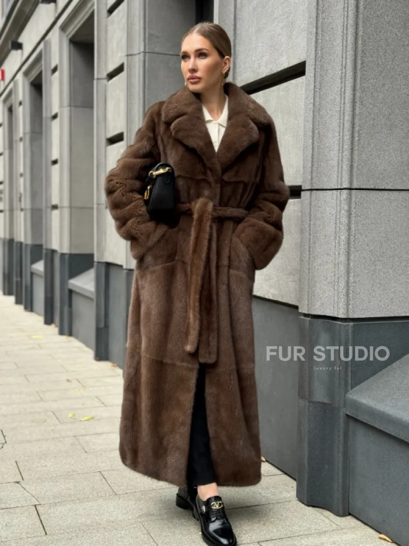 Норковая шуба - цвет соболь - фото 0