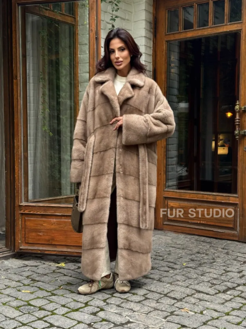Длинная норковая шуба - цвет пастель - фото 9