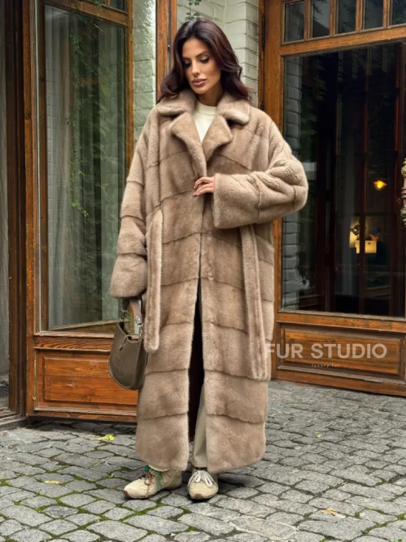 Длинная норковая шуба - цвет пастель - фото 6