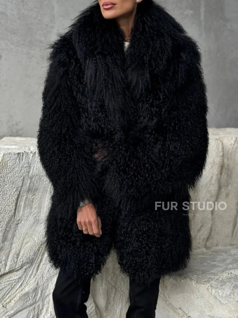 Черная шуба из ламы