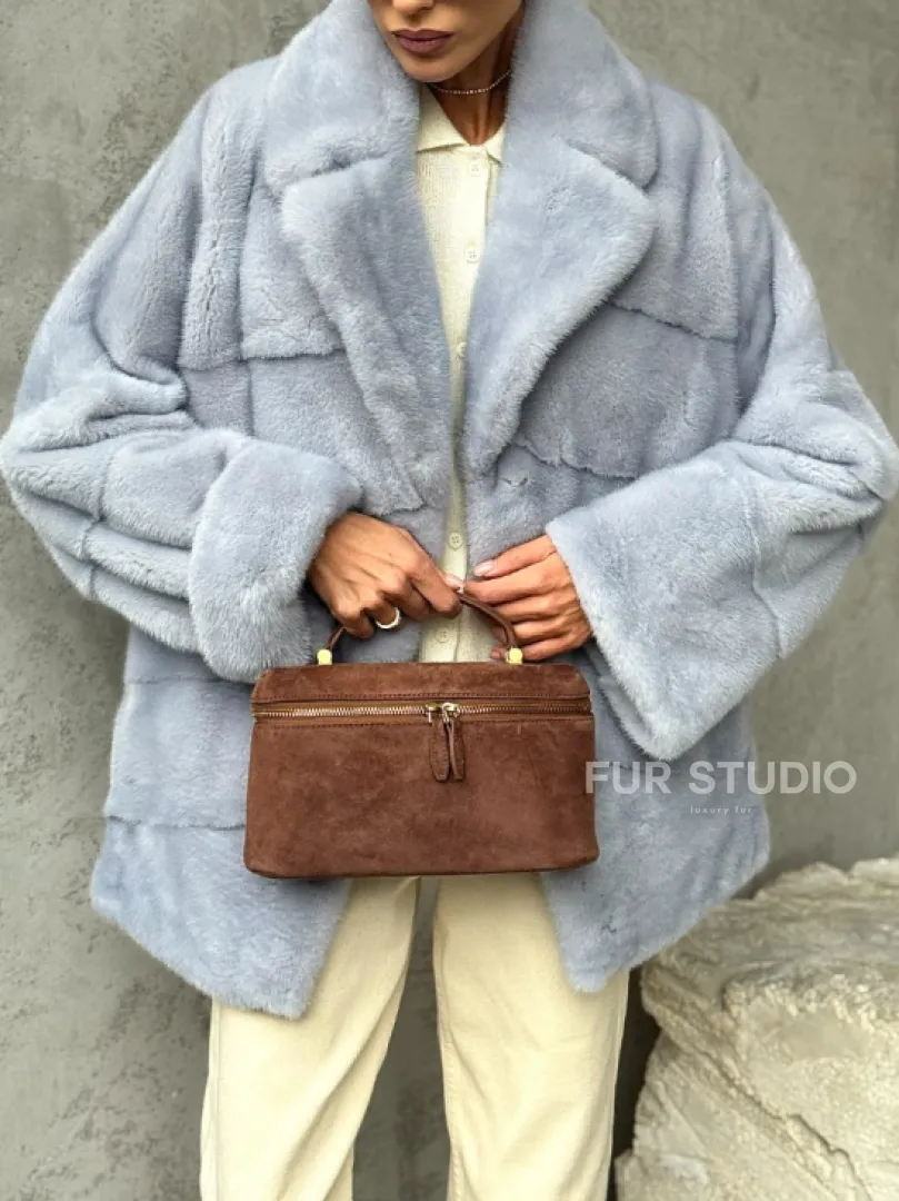 Шуба норковая кимоно автоледи - цвет голубой