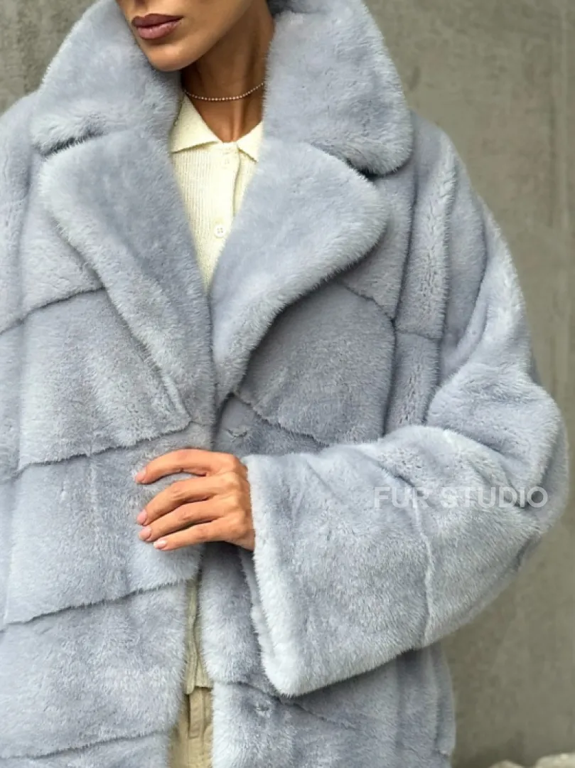 Шуба норковая кимоно автоледи - цвет голубой - фото 1