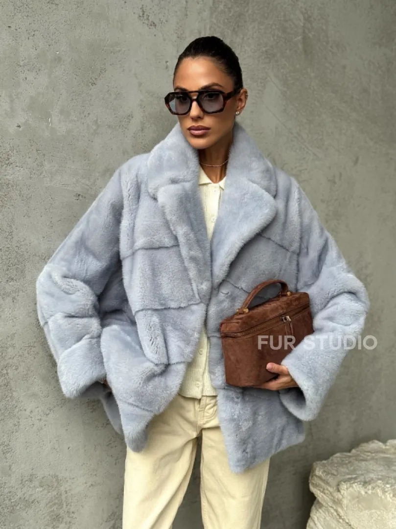 Шуба норковая кимоно автоледи - цвет голубой - фото 11