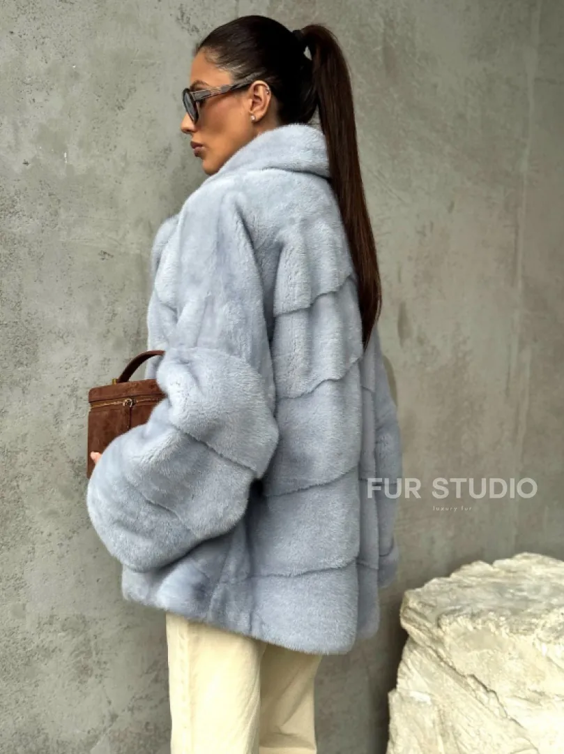 Шуба норковая кимоно автоледи - цвет голубой