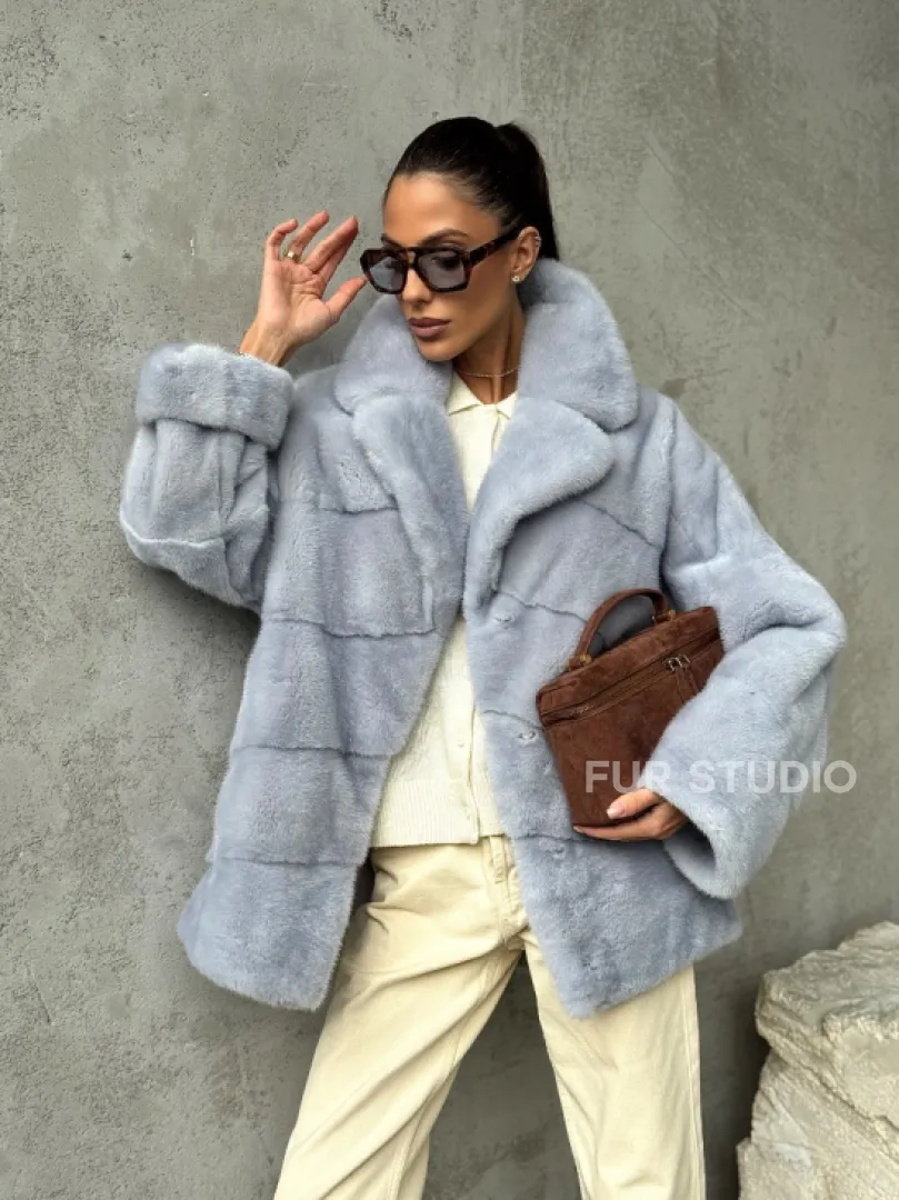 Шуба норковая кимоно автоледи - цвет голубой