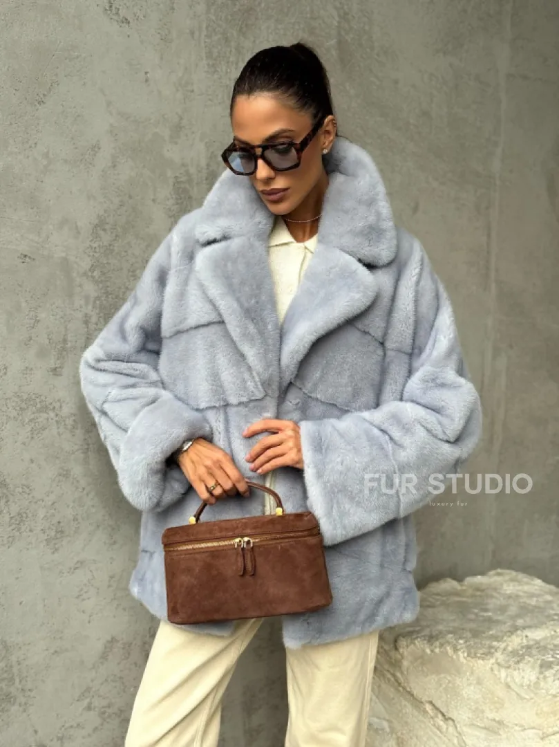 Шуба норковая кимоно автоледи - цвет голубой - фото 10