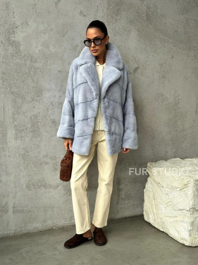 Шуба норковая кимоно автоледи - цвет голубой - фото 14