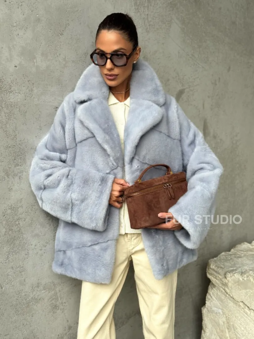 Шуба норковая кимоно автоледи - цвет голубой - фото 6