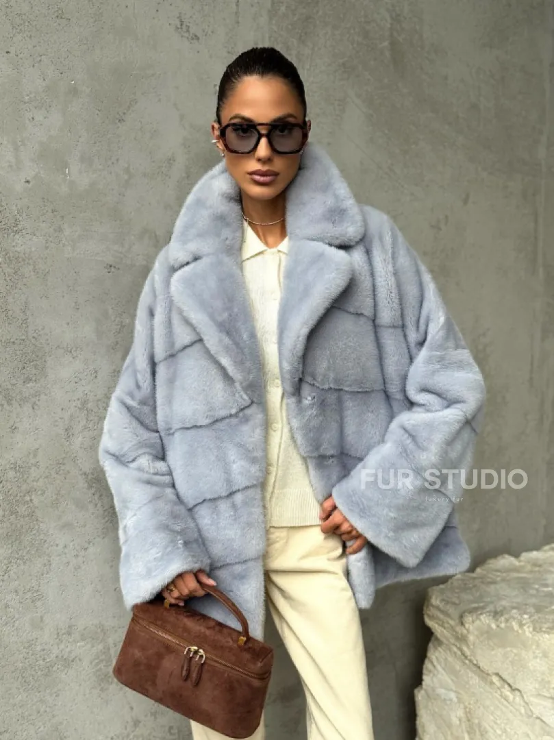 Шуба норковая кимоно автоледи - цвет голубой - фото 9