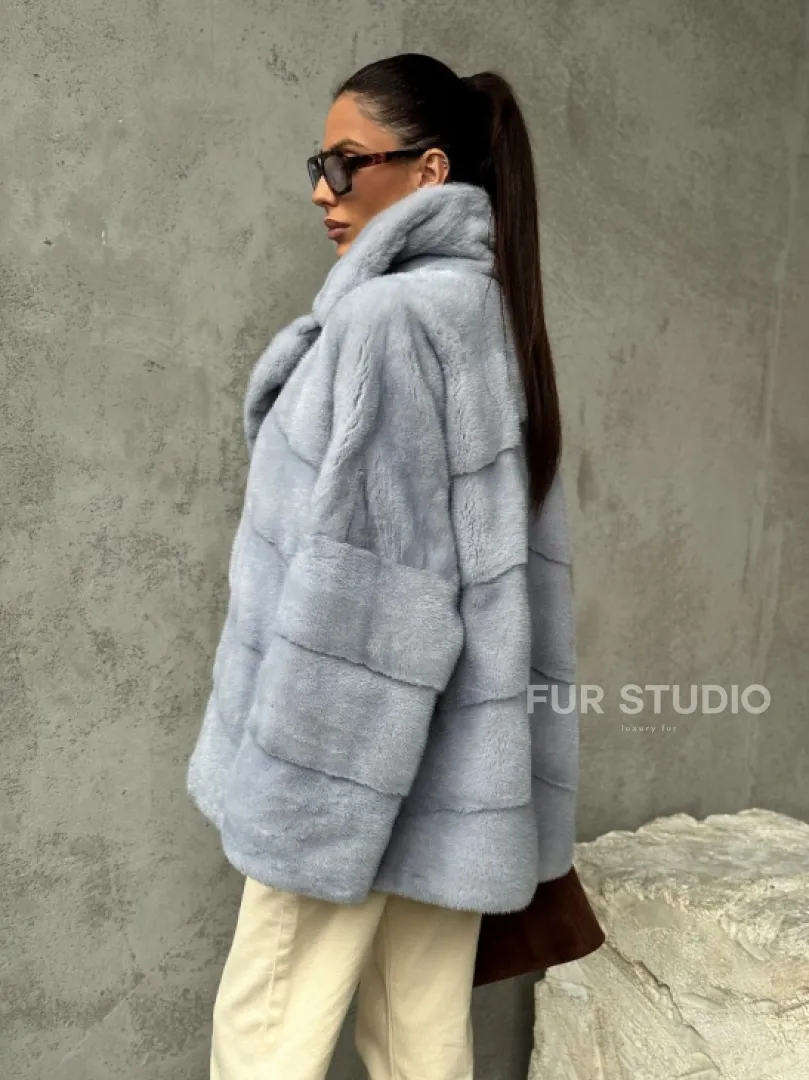 Шуба норковая кимоно автоледи - цвет голубой - фото 8