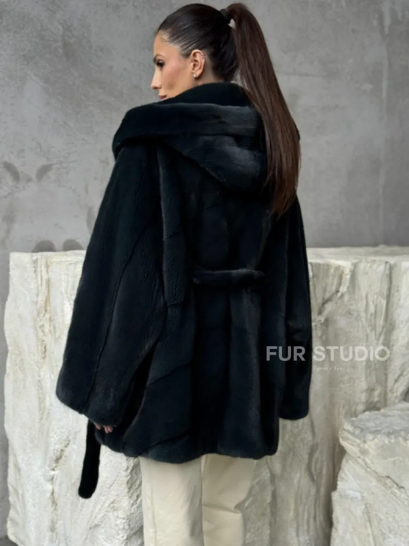 Шуба норковая летучая мышь с капюшоном - фото 4