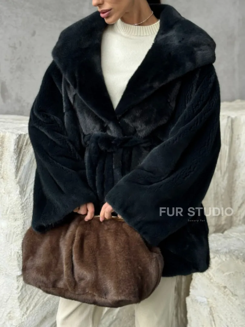 Шуба норковая летучая мышь с капюшоном - фото 2