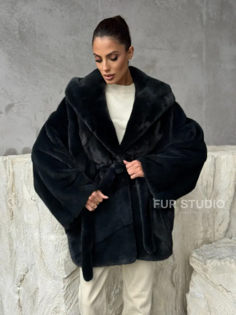 Шуба норковая летучая мышь с капюшоном - фото 7