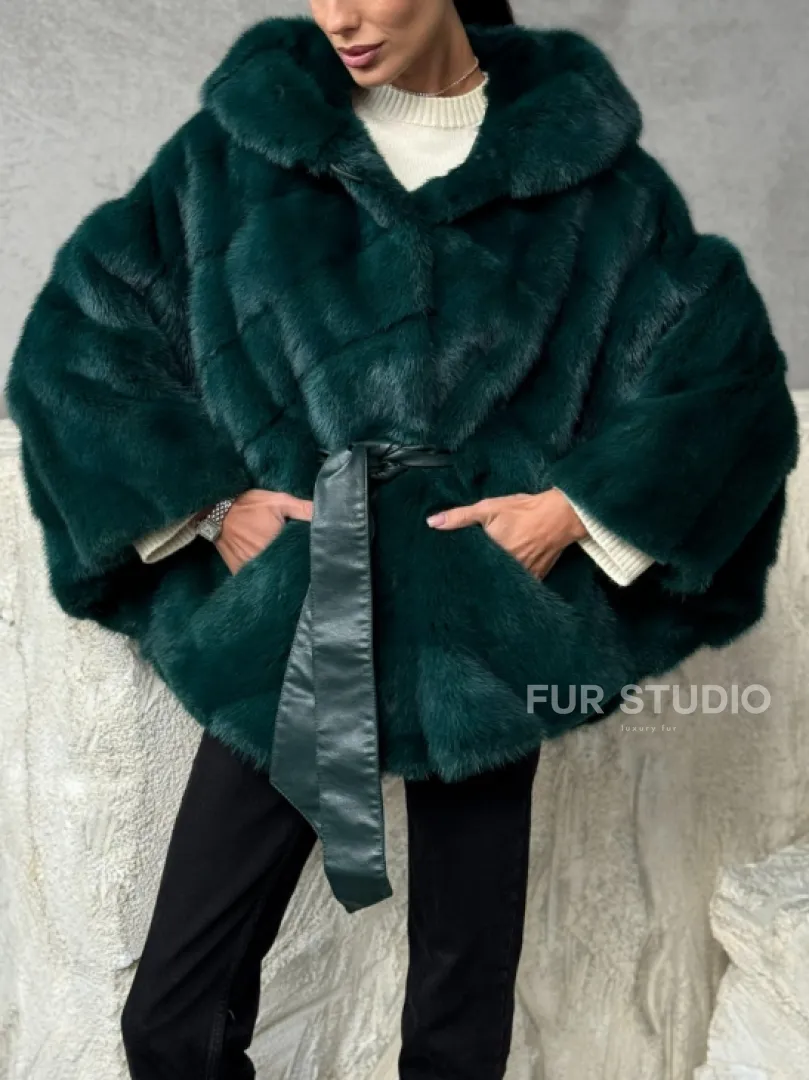 Норковый полушубок с капюшоном - фото 2